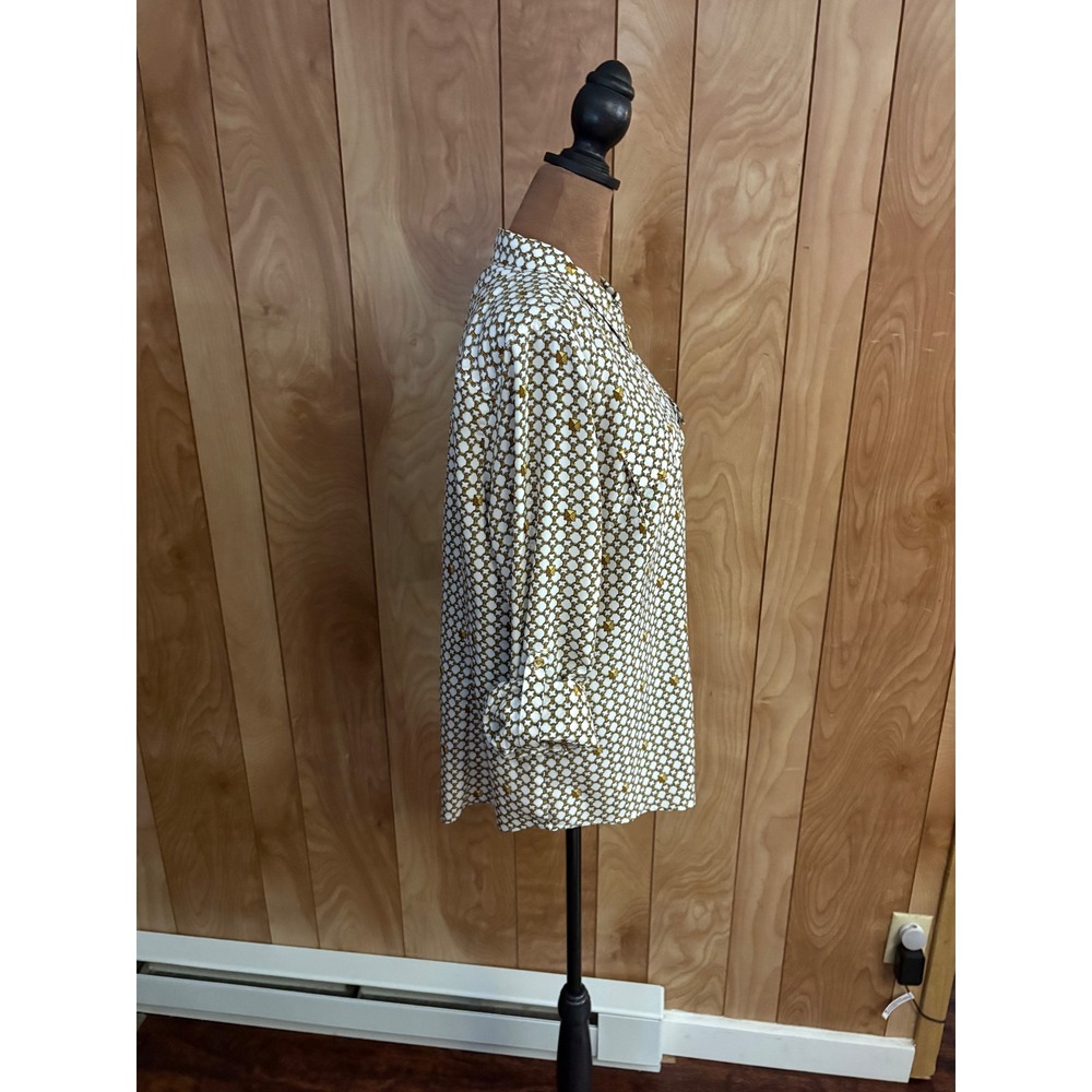 Michael Kors Womens Gold Chain Link Zip Front Roll Tab Blouse Top‎ Size 14 - Picture 2 of 8